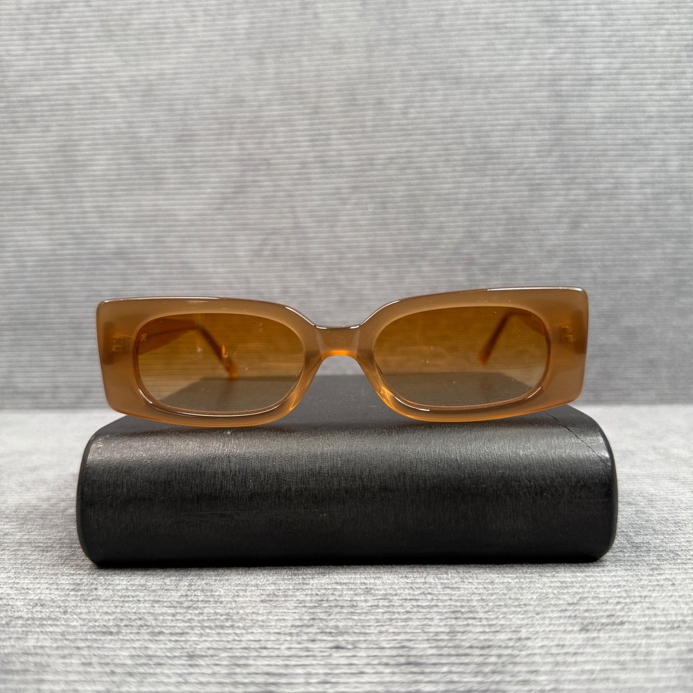Lu Goldie‎ Salome Amber Honey Rectangular Y2K Sunglasses UV400 Retro Slim Frames